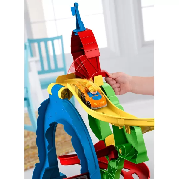 FisherPrice Little People Toddler Toy Sit n Stand Skyway Race Track Playset 34 Inches Tall 2 Cars for Pretend Play Kids Ages 18 MonthsSimplified Packaging