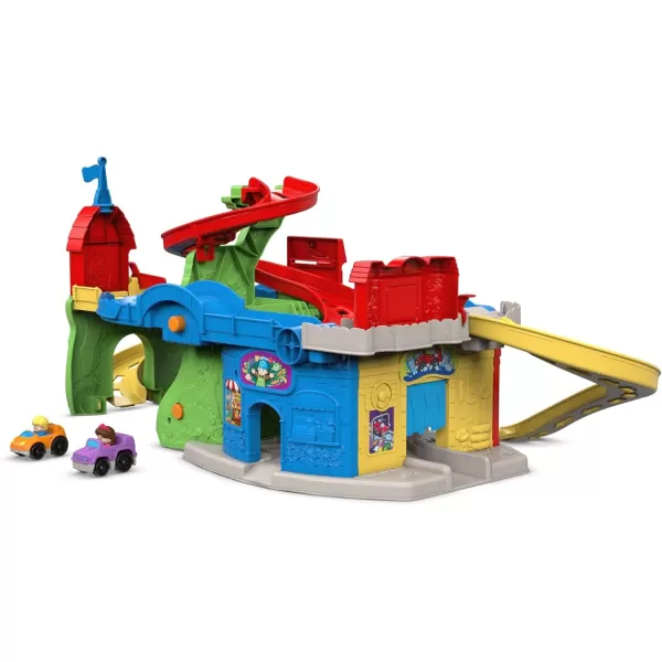FisherPrice Little People Toddler Toy Sit n Stand Skyway Race Track Playset 34 Inches Tall 2 Cars for Pretend Play Kids Ages 18 MonthsSimplified Packaging