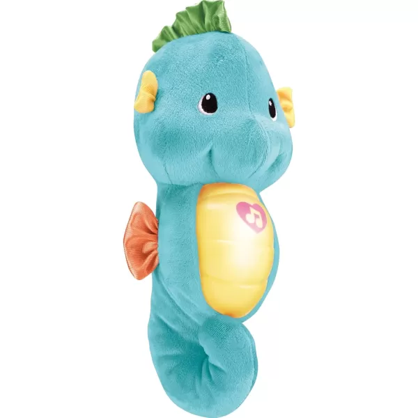 FisherPrice Musical Baby Toy Soothe ampamp Glow Seahorse Plush Sound Machine with Lights ampamp Volume Control for Newborns BlueBlue EasytoOpen Packaging