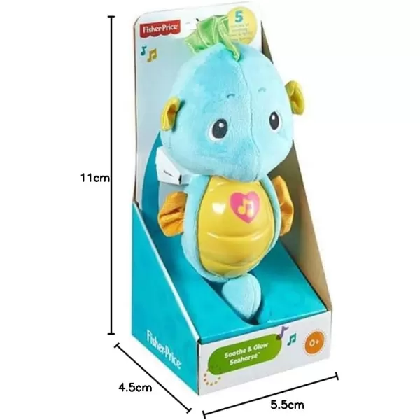 FisherPrice Musical Baby Toy Soothe ampamp Glow Seahorse Plush Sound Machine with Lights ampamp Volume Control for Newborns BlueBlue Retail Packaging