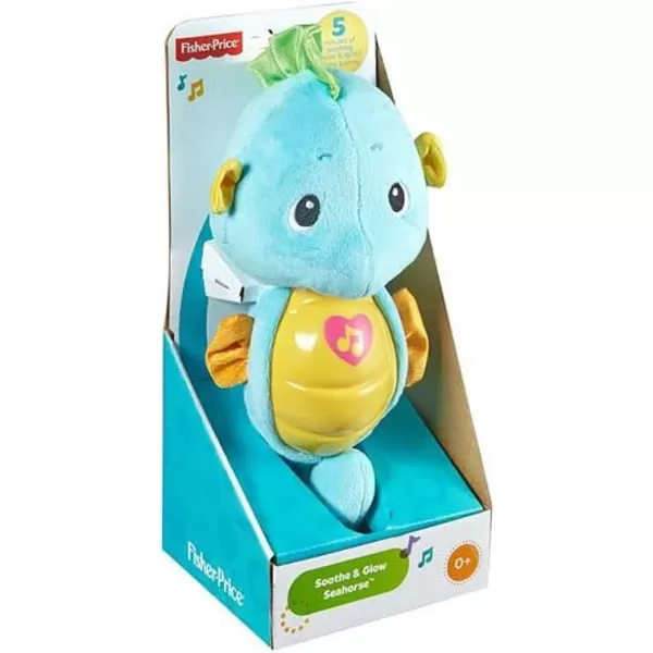 FisherPrice Musical Baby Toy Soothe ampamp Glow Seahorse Plush Sound Machine with Lights ampamp Volume Control for Newborns BlueBlue Retail Packaging