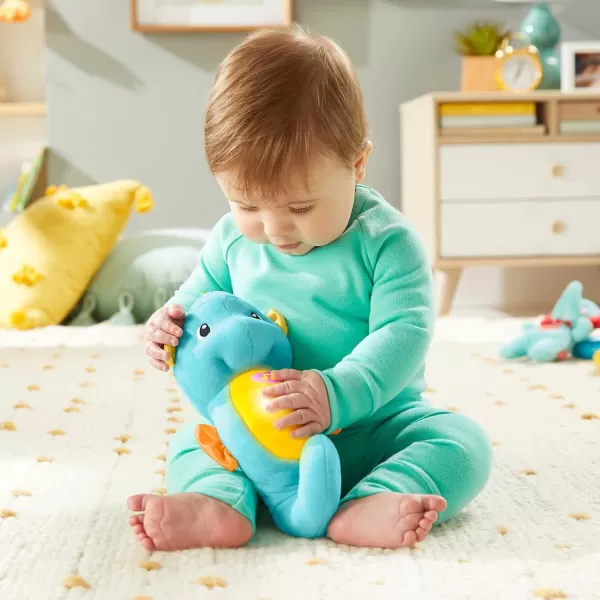 FisherPrice Musical Baby Toy Soothe ampamp Glow Seahorse Plush Sound Machine with Lights ampamp Volume Control for Newborns BlueBlue Retail Packaging