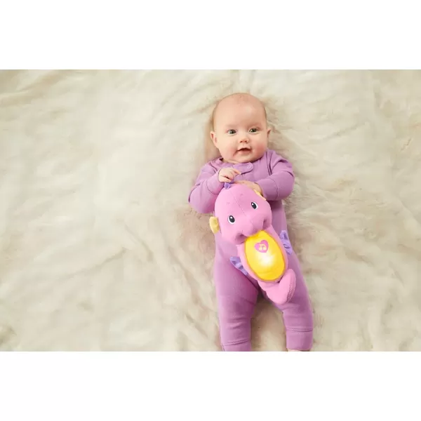 FisherPrice Musical Baby Toy Soothe ampamp Glow Seahorse Plush Sound Machine with Lights ampamp Volume Control for Newborns BlueBlue Retail Packaging