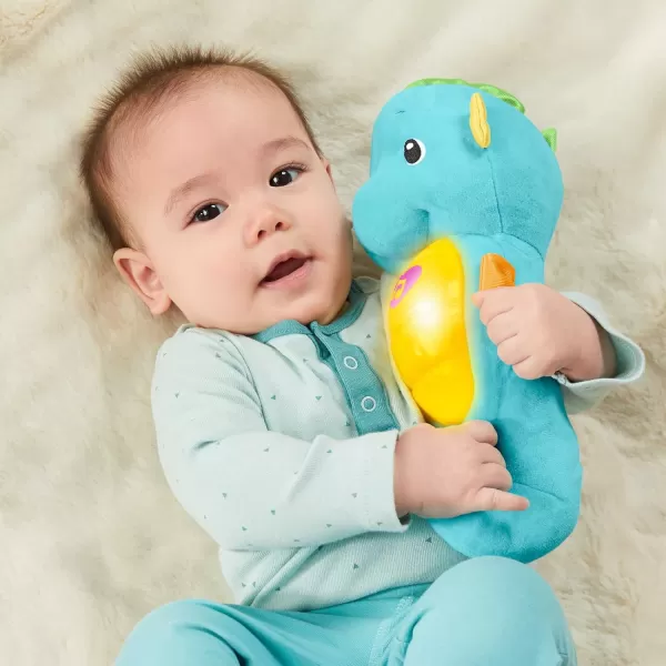 FisherPrice Musical Baby Toy Soothe ampamp Glow Seahorse Plush Sound Machine with Lights ampamp Volume Control for Newborns BlueBlue Retail Packaging