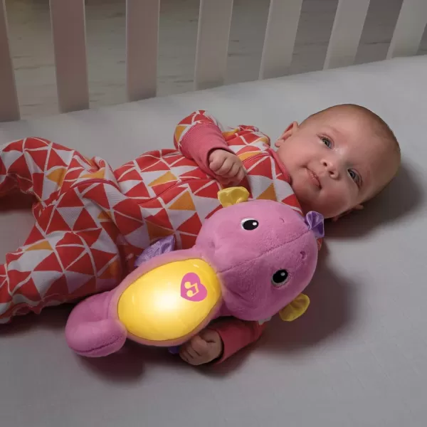 FisherPrice Musical Baby Toy Soothe ampamp Glow Seahorse Plush Sound Machine with Lights ampamp Volume Control for Newborns BluePink EasytoOpen Packaging