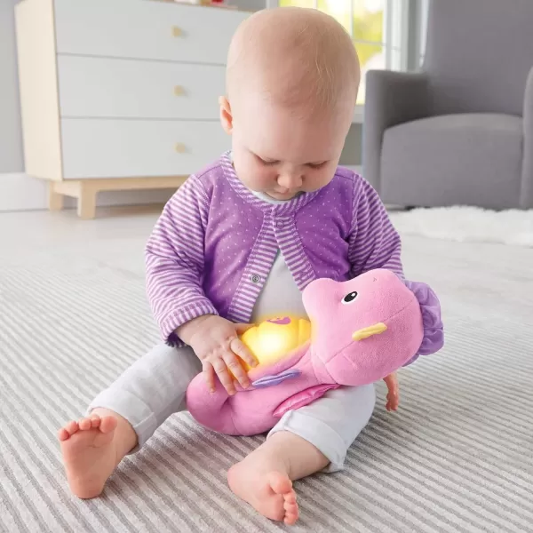 FisherPrice Musical Baby Toy Soothe ampamp Glow Seahorse Plush Sound Machine with Lights ampamp Volume Control for Newborns BluePink EasytoOpen Packaging