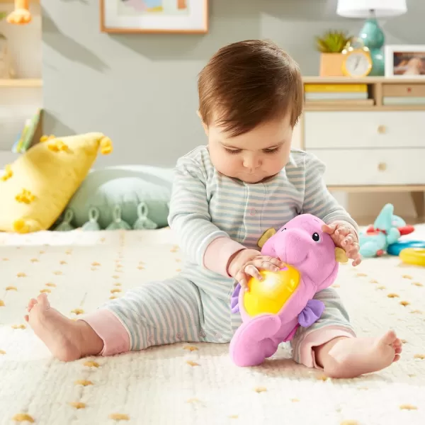 FisherPrice Musical Baby Toy Soothe ampamp Glow Seahorse Plush Sound Machine with Lights ampamp Volume Control for Newborns BluePink EasytoOpen Packaging