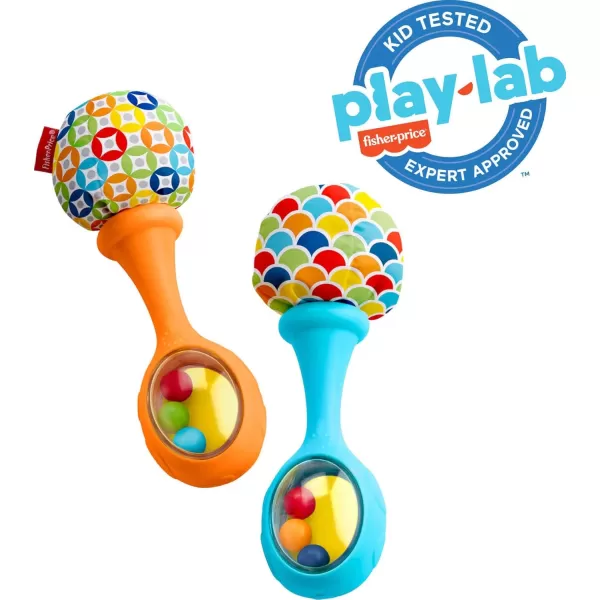 FisherPrice Newborn Toys Rattle n Rock Maracas 2 Soft Musical Instruments for Developmental Play Babies Ages 3 Months Green ampamp YellowBlueOrange