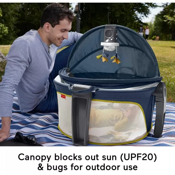FisherPrice Portable Baby Bassinet Deluxe OnTheGo Projection Dome Travel Play Space for Newborns with Lights Music ampamp Canopy Paper ShapesNavy