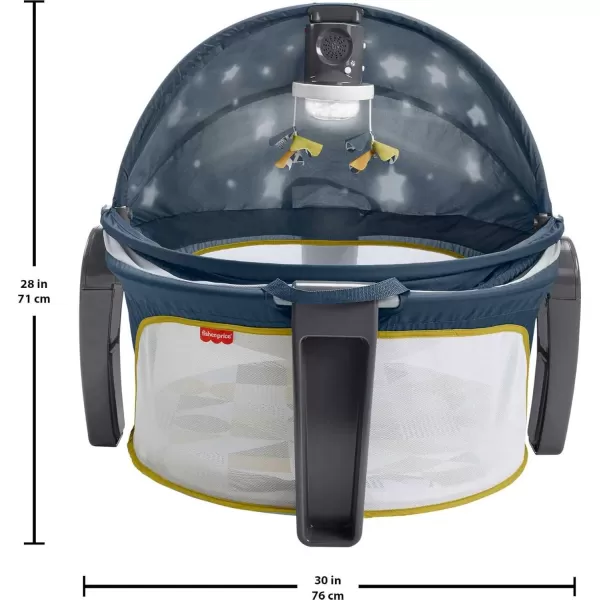 FisherPrice Portable Baby Bassinet Deluxe OnTheGo Projection Dome Travel Play Space for Newborns with Lights Music ampamp Canopy Paper ShapesNavy