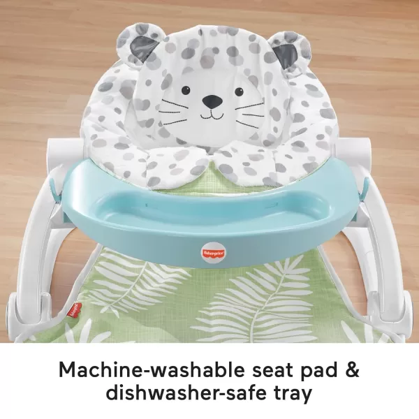FisherPrice Portable Baby Chair Deluxe SitMeUp Floor Seat with Feeding Tray ampamp Activity Toy Bar Snow LeopardBaby Seat