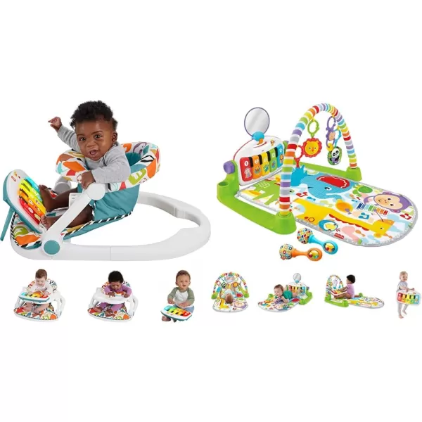FisherPrice Portable Baby Chair Kick ampamp Play Deluxe SitMeUp Seat with Piano Learning Toy and Snack Tray for Infants to ToddlersBlue