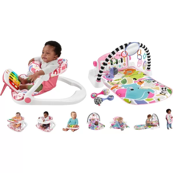 FisherPrice Portable Baby Chair Kick ampamp Play Deluxe SitMeUp Seat with Piano Learning Toy and Snack Tray for Infants to ToddlersPink