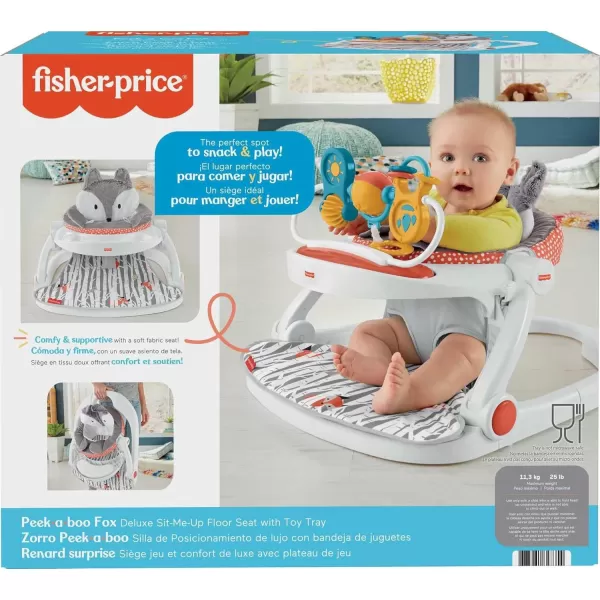 FisherPrice Portable Baby Chair Premium SitMeUp Floor Seat with Snack Tray Toy Bar ampamp Plush Washable Seat Pad PeekaBoo FoxPeekaboo Fox