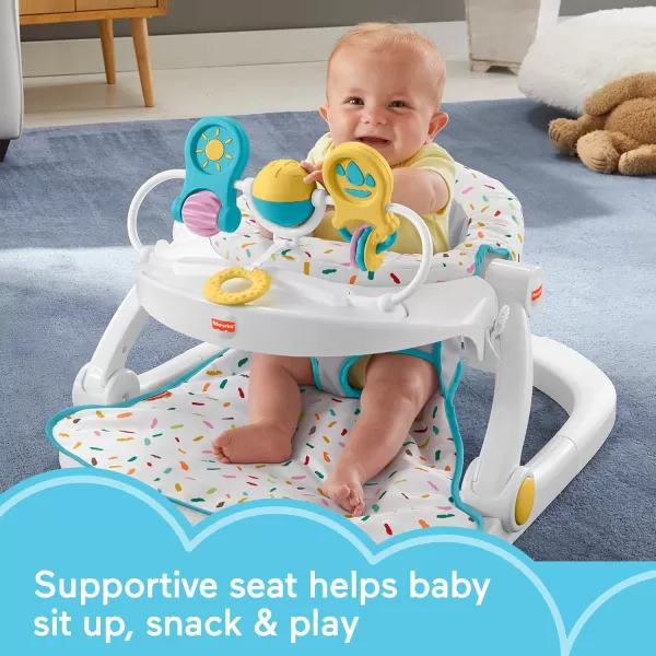 FisherPrice Portable Baby Chair Premium SitMeUp Floor Seat with Snack Tray Toy Bar ampamp Plush Washable Seat Pad PeekaBoo FoxRainbow Sprinkles