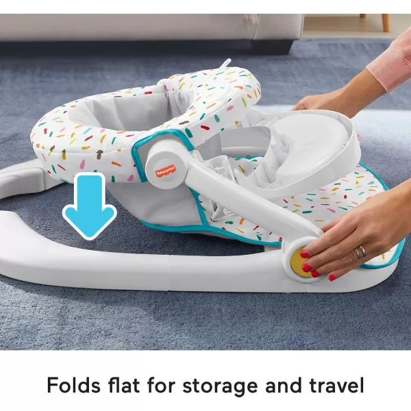 FisherPrice Portable Baby Chair Premium SitMeUp Floor Seat with Snack Tray Toy Bar ampamp Plush Washable Seat Pad PeekaBoo FoxRainbow Sprinkles