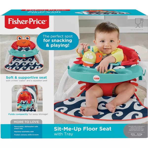 FisherPrice Portable Baby Chair SitMeUp Floor Seat CrabThemed with Snack Tray Developmental Activity Toys ampamp Washable Seat PadCrab