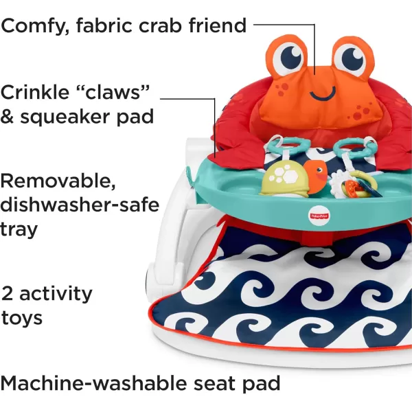 FisherPrice Portable Baby Chair SitMeUp Floor Seat CrabThemed with Snack Tray Developmental Activity Toys ampamp Washable Seat PadCrab
