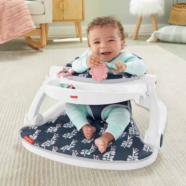 FisherPrice Portable Baby Chair SitMeUp Floor Seat CrabThemed with Snack Tray Developmental Activity Toys ampamp Washable Seat PadNavy Garden