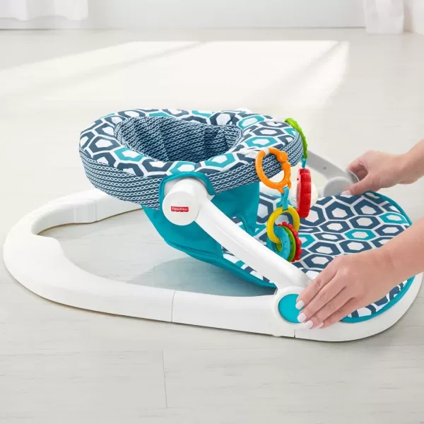 FisherPrice Portable Baby Chair SitMeUp Floor Seat with Developmental Toys ampamp Machine Washable Seat Pad WindmillBlue