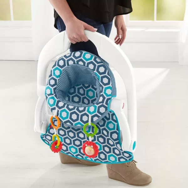 FisherPrice Portable Baby Chair SitMeUp Floor Seat with Developmental Toys ampamp Machine Washable Seat Pad WindmillBlue