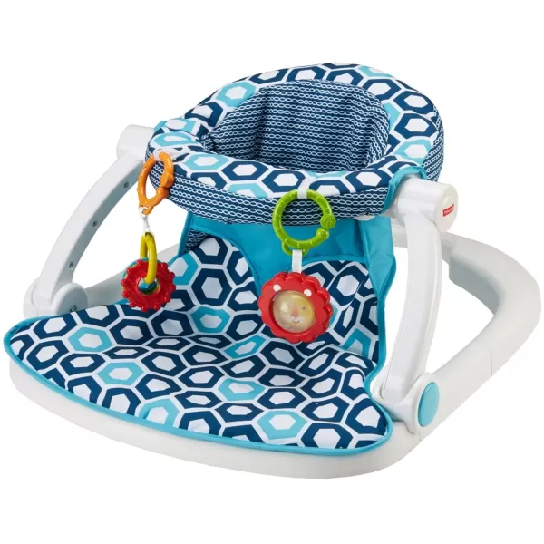 FisherPrice Portable Baby Chair SitMeUp Floor Seat with Developmental Toys ampamp Machine Washable Seat Pad WindmillBlue