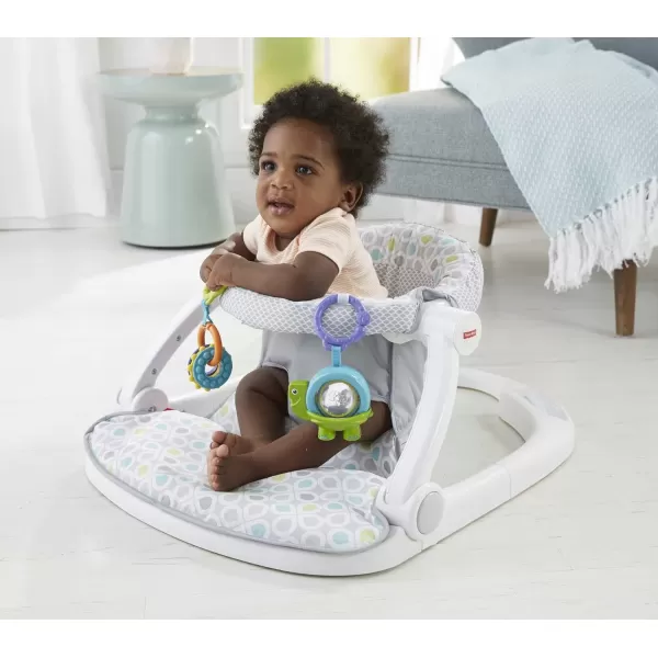 FisherPrice Portable Baby Chair SitMeUp Floor Seat with Developmental Toys ampamp Machine Washable Seat Pad WindmillGrey