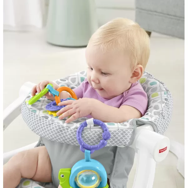 FisherPrice Portable Baby Chair SitMeUp Floor Seat with Developmental Toys ampamp Machine Washable Seat Pad WindmillGrey