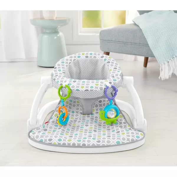 FisherPrice Portable Baby Chair SitMeUp Floor Seat with Developmental Toys ampamp Machine Washable Seat Pad WindmillGrey