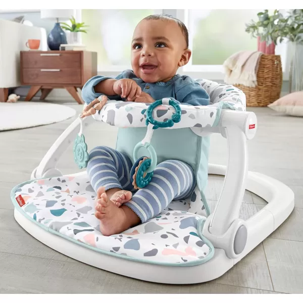 FisherPrice Portable Baby Chair SitMeUp Floor Seat with Developmental Toys ampamp Machine Washable Seat Pad WindmillPacific Pebble
