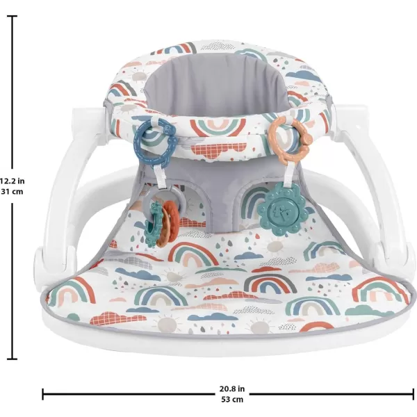 FisherPrice Portable Baby Chair SitMeUp Floor Seat with Developmental Toys ampamp Machine Washable Seat Pad WindmillRainbow Showers