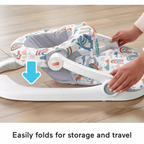 FisherPrice Portable Baby Chair SitMeUp Floor Seat with Developmental Toys ampamp Machine Washable Seat Pad WindmillRainbow Showers