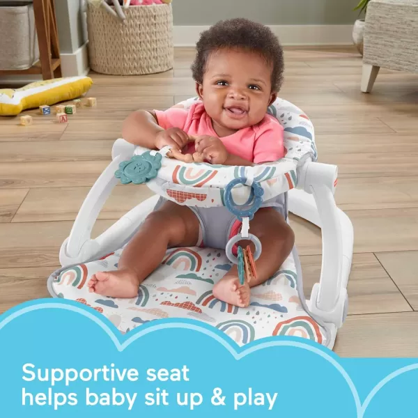 FisherPrice Portable Baby Chair SitMeUp Floor Seat with Developmental Toys ampamp Machine Washable Seat Pad WindmillRainbow Showers