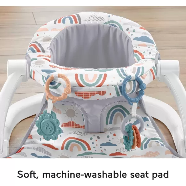 FisherPrice Portable Baby Chair SitMeUp Floor Seat with Developmental Toys ampamp Machine Washable Seat Pad WindmillRainbow Showers