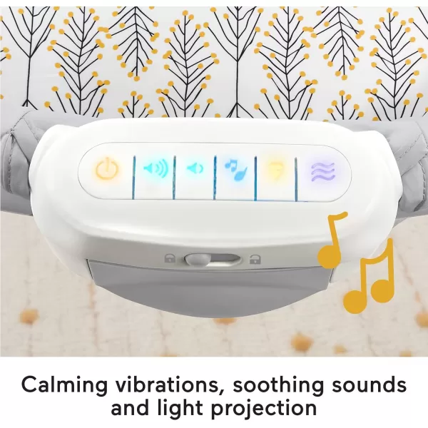 FisherPrice Portable Baby Crib Soothing View Vibe Bassinet with Music Vibrations ampamp Slim Fold for Travel Newborns 0 Months Moonlight ForestFawning Leaves