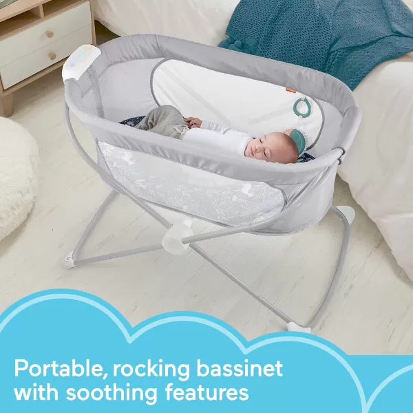 FisherPrice Portable Baby Crib Soothing View Vibe Bassinet with Music Vibrations ampamp Slim Fold for Travel Newborns 0 Months Moonlight ForestMoonlight Forest
