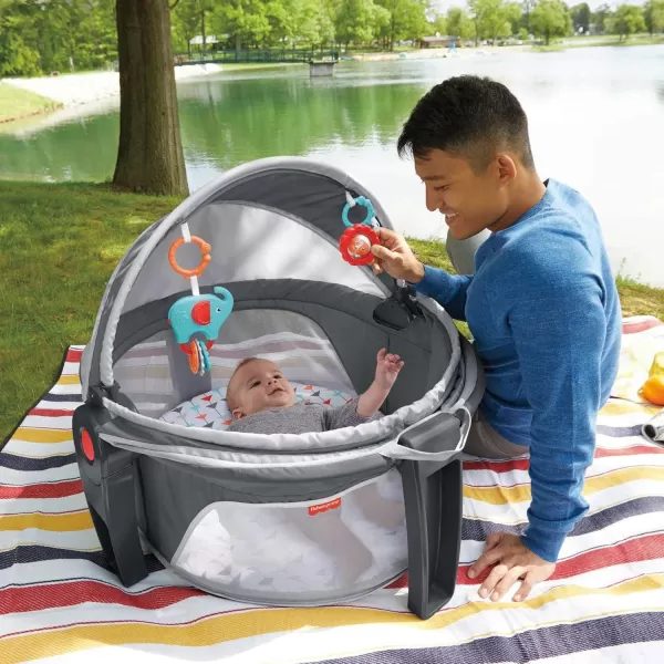 FisherPrice Portable Bassinet OnTheGo Baby Dome Travel Play Space with Developmental Newborn Toys ampamp Canopy Arrows Away