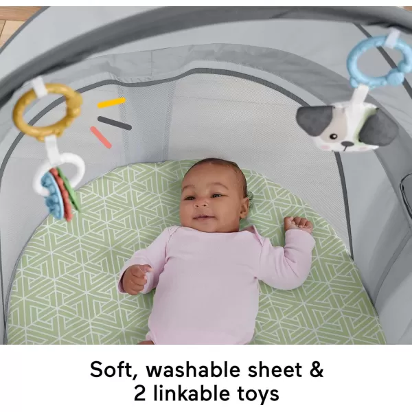 FisherPrice Portable Bassinet OnTheGo Baby Dome Travel Play Space with Developmental Newborn Toys ampamp Canopy Puppy Perfection