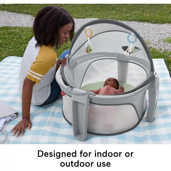 FisherPrice Portable Bassinet OnTheGo Baby Dome Travel Play Space with Developmental Newborn Toys ampamp Canopy Puppy Perfection