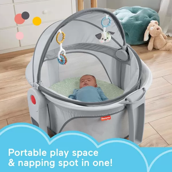 FisherPrice Portable Bassinet OnTheGo Baby Dome Travel Play Space with Developmental Newborn Toys ampamp Canopy Puppy Perfection