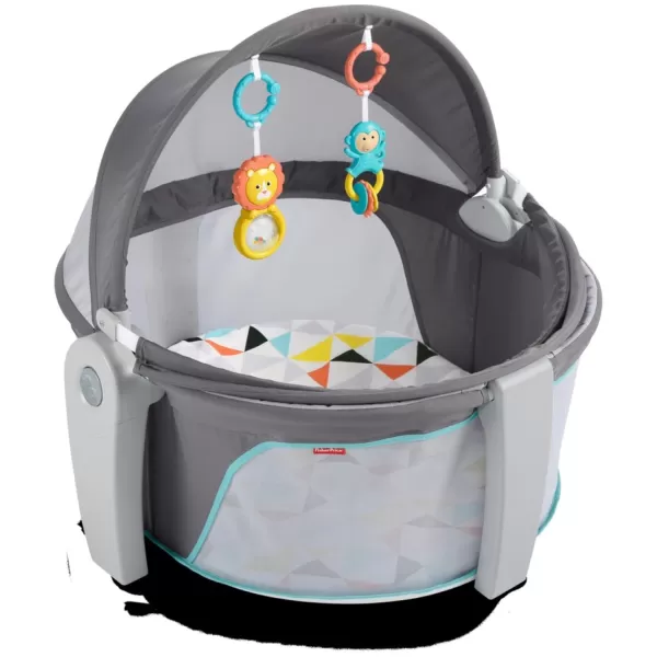 FisherPrice Portable Bassinet OnTheGo Baby Dome Travel Play Space with Developmental Newborn Toys ampamp Canopy Windmill