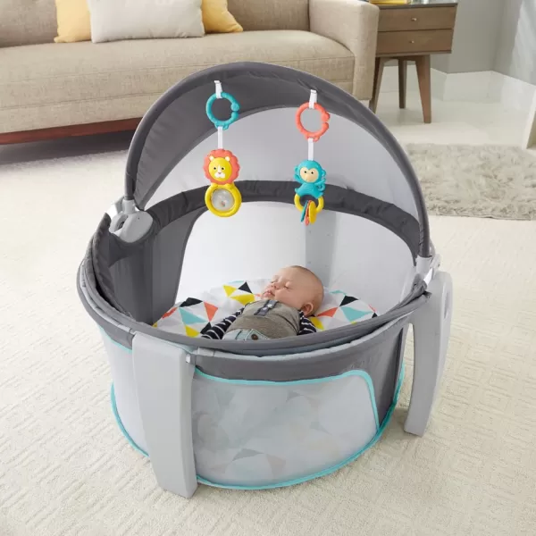 FisherPrice Portable Bassinet OnTheGo Baby Dome Travel Play Space with Developmental Newborn Toys ampamp Canopy Windmill