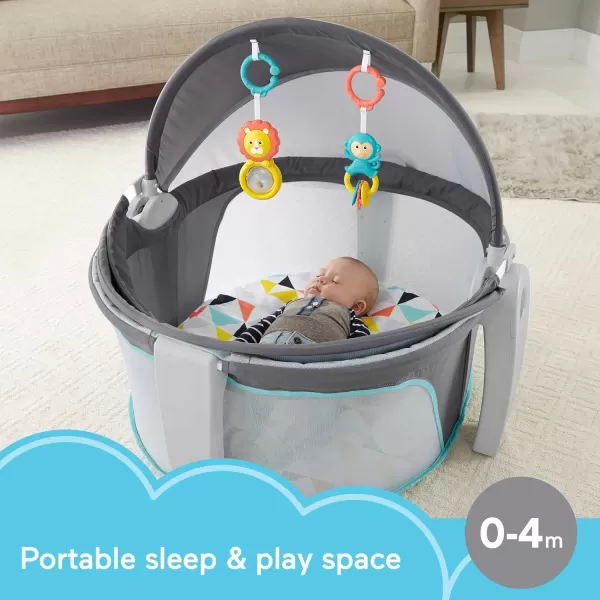 FisherPrice Portable Bassinet OnTheGo Baby Dome Travel Play Space with Developmental Newborn Toys ampamp Canopy Windmill