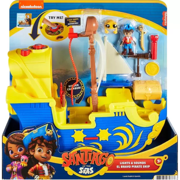 FisherPrice Santiago of the Seas Toy Pirate Ship Lights ampamp Sounds El Bravo Playset with Santiago Figure for Ages 3 yearsEasytoOpen Packaging