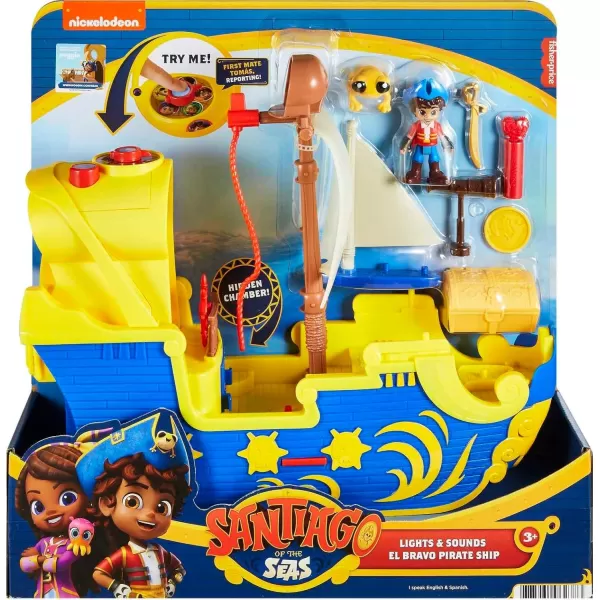 FisherPrice Santiago of the Seas Toy Pirate Ship Lights ampamp Sounds El Bravo Playset with Santiago Figure for Ages 3 yearsRetail Packaging