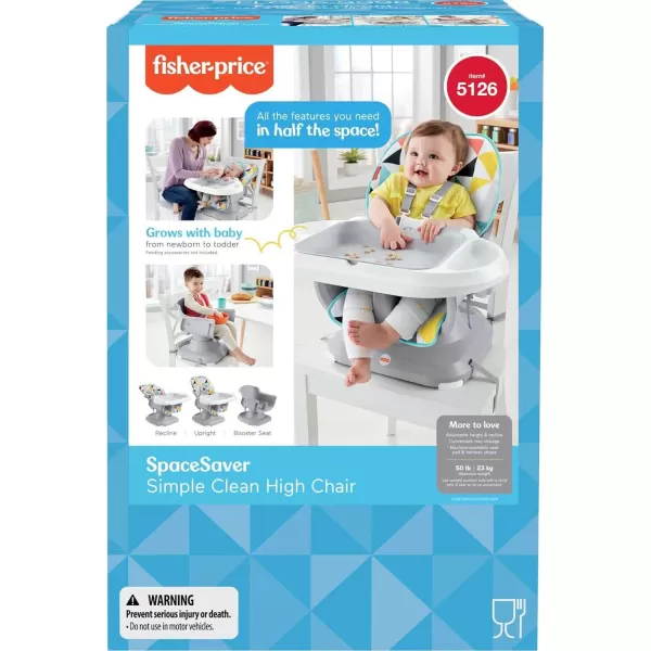 FisherPrice SpaceSaver Simple Clean High Chair Baby to Toddler Portable Dining Seat with Removable Tray Liner WindmillMulticolor