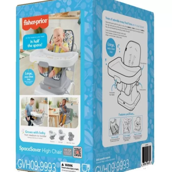 FisherPrice SpaceSaver Simple Clean High Chair Baby to Toddler Portable Dining Seat with Removable Tray Liner WindmillPacific Pebble