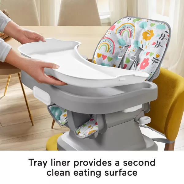FisherPrice SpaceSaver Simple Clean High Chair Baby to Toddler Portable Dining Seat with Removable Tray Liner WindmillPink