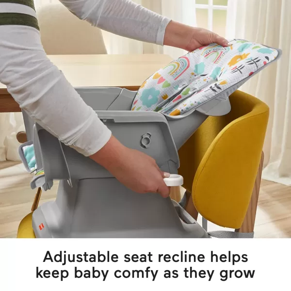 FisherPrice SpaceSaver Simple Clean High Chair Baby to Toddler Portable Dining Seat with Removable Tray Liner WindmillPink