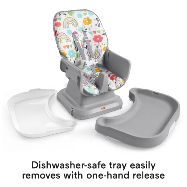 FisherPrice SpaceSaver Simple Clean High Chair Baby to Toddler Portable Dining Seat with Removable Tray Liner WindmillPink